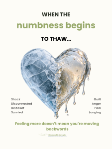 The Thawing Heart illustration representing emotional numbness beginning to lift during grief