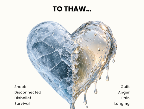 The Thawing Heart illustration representing emotional numbness beginning to lift during grief